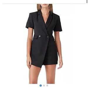NWT Endless Rose Short Sleeve Blazer Romper‎ Black XS Double Breasted